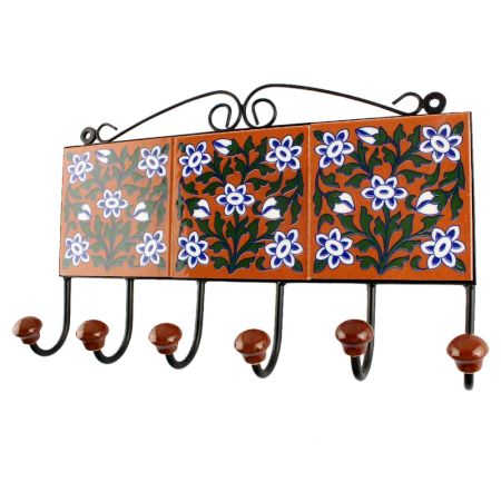 Forest Green Leaf Floral Ceramic Tile Wall Hook